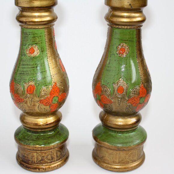 Vintage Italian Florentine Lacquered Green Gold Pepper Mill and Salt shaker SET - Picture 3 of 9